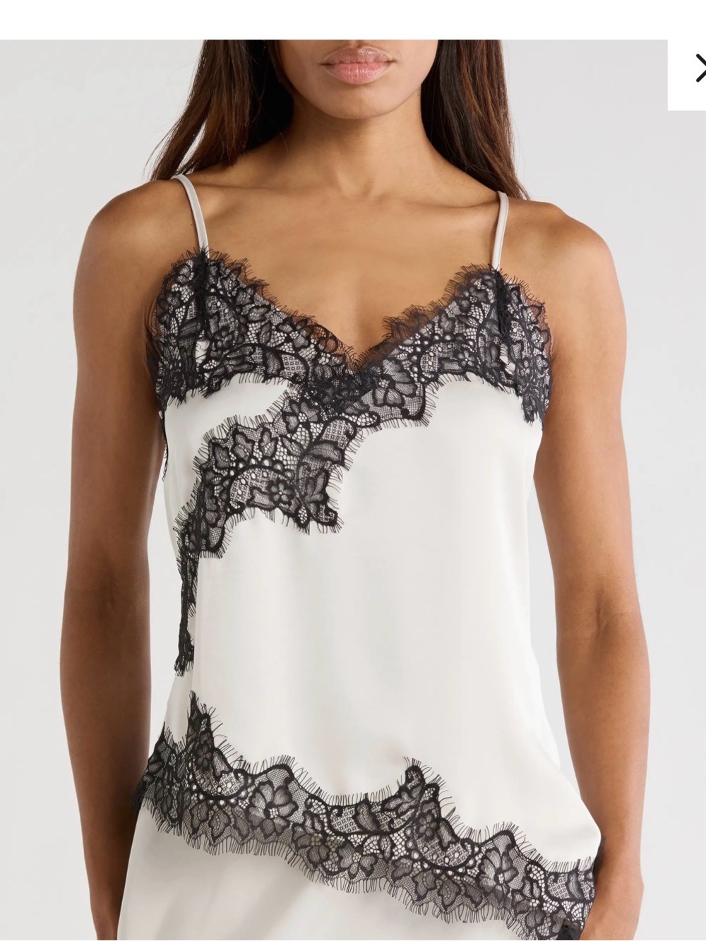 Lace Trim Satin Cami Tank Top - White & Black